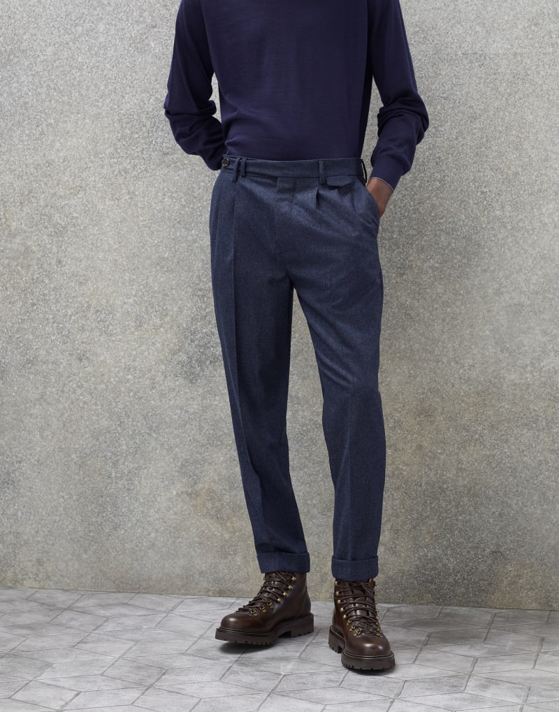 BRUNELLO CUCINELLI MEN'S NIGHT WOOL PLEATED TROUSERS