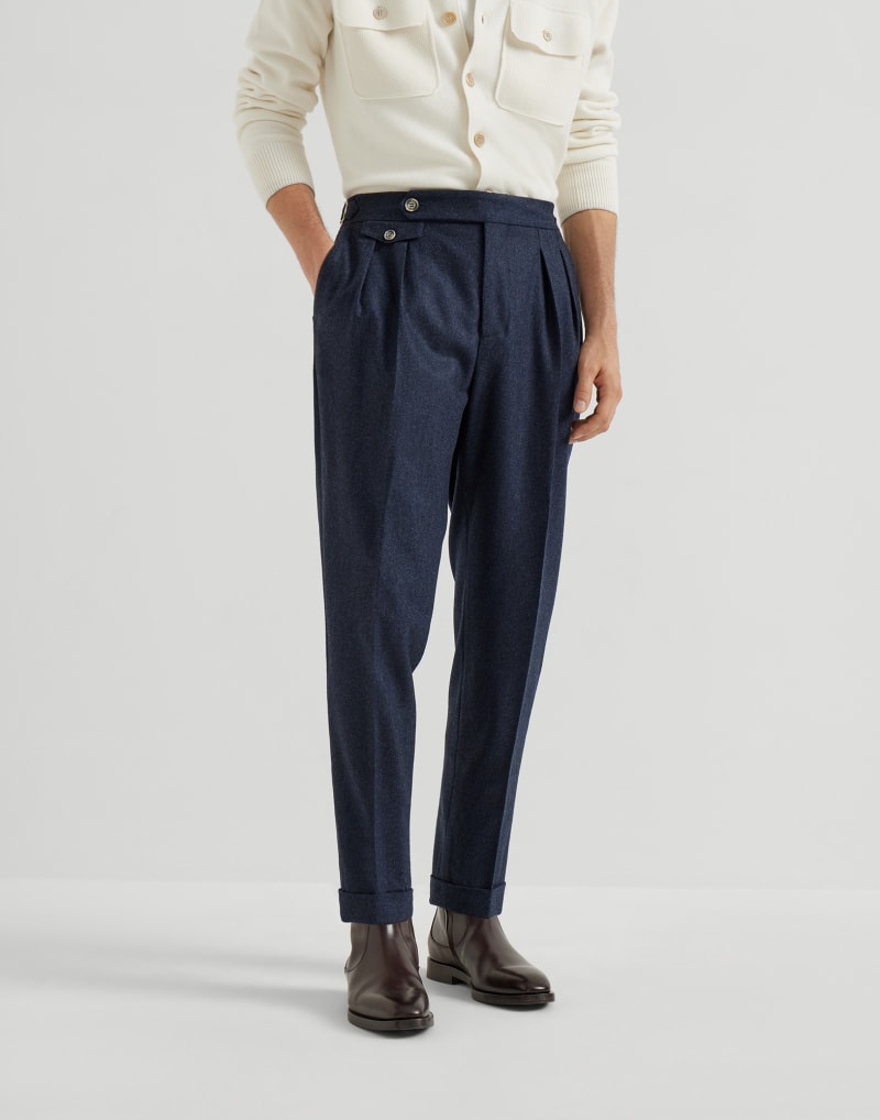 BRUNELLO CUCINELLI MEN'S NIGHT WOOL PLEATED TROUSERS