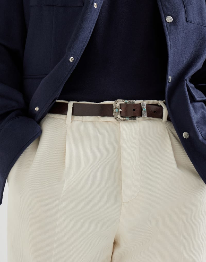 BRUNELLO CUCINELLI MEN'S OFF WHITE COTTON PLEATED TROUSERS