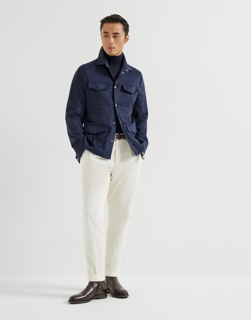 BRUNELLO CUCINELLI MEN'S OFF WHITE COTTON PLEATED TROUSERS