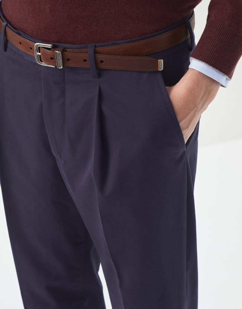 BRUNELLO CUCINELLI MEN'S NAVY COTTON WOOL BLEND TROUSERS