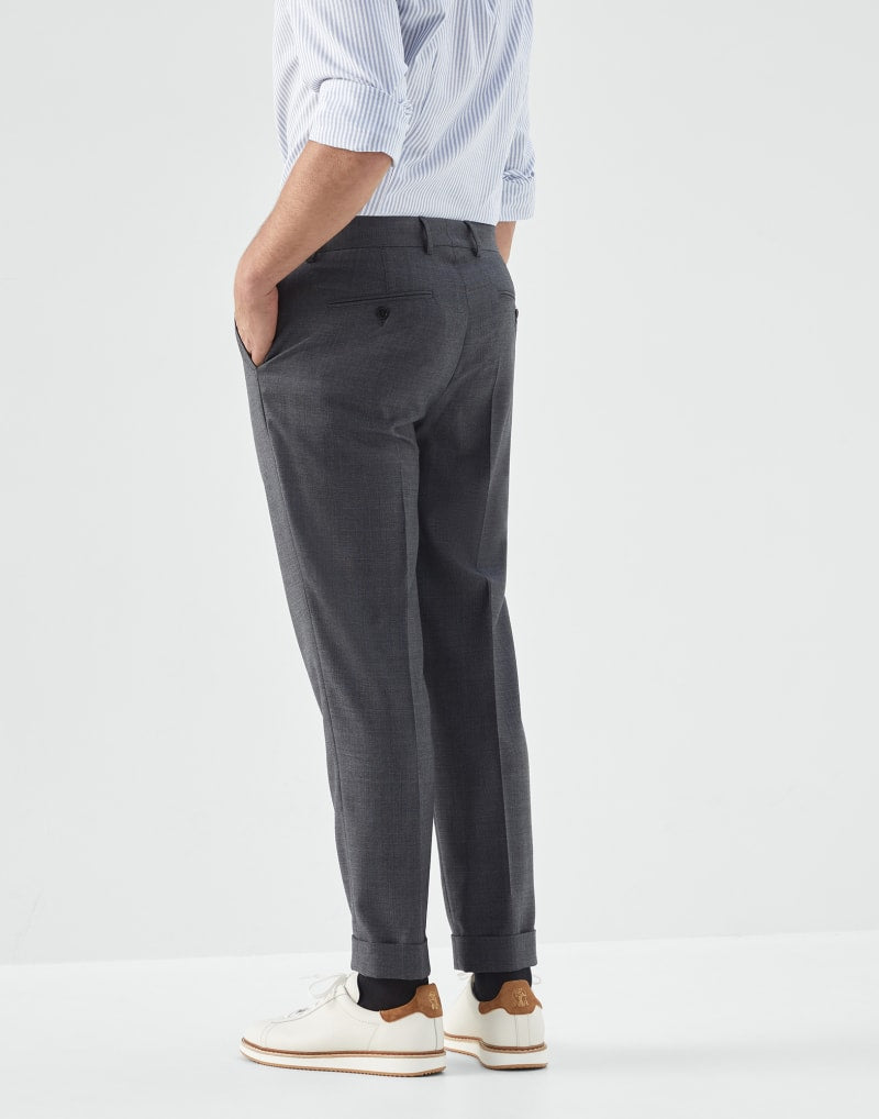 BRUNELLO CUCINELLI MEN'S MEDIUM GREY WOOL TAILORED TROUSERS