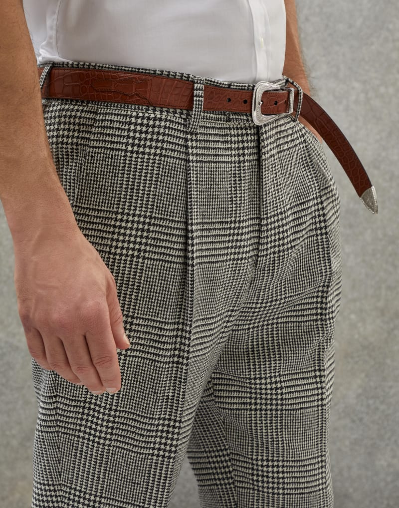 BRUNELLO CUCINELLI MEN'S GREY WOOL CHECKED TROUSERS