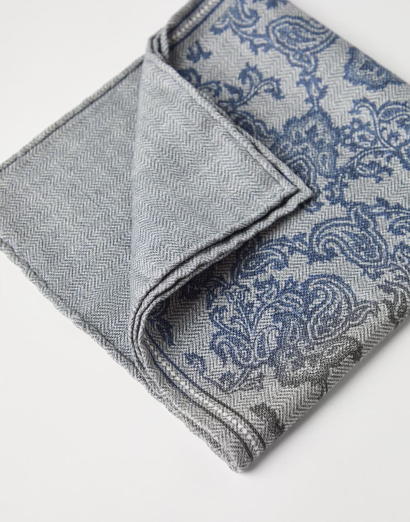 BRUNELLO CUCINELLI MEN'S FOG SILK PAISLEY POCKET SQUARE
