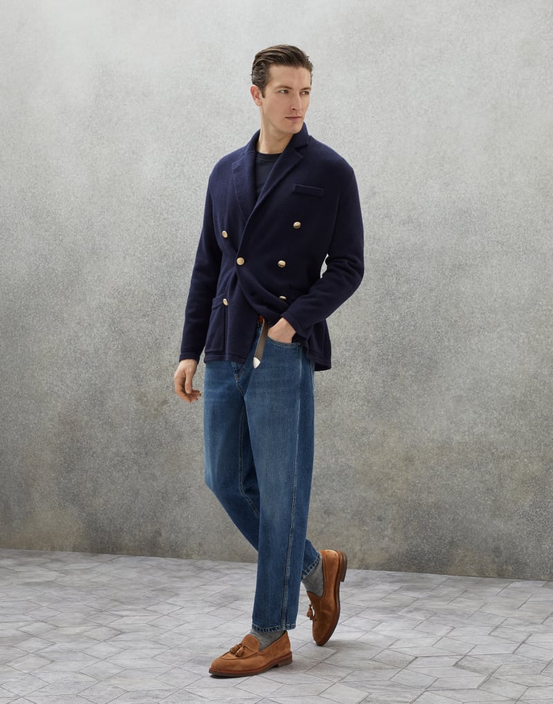 BRUNELLO CUCINELLI MEN'S NAVY LONG SLEEVE COTTON SHIRT