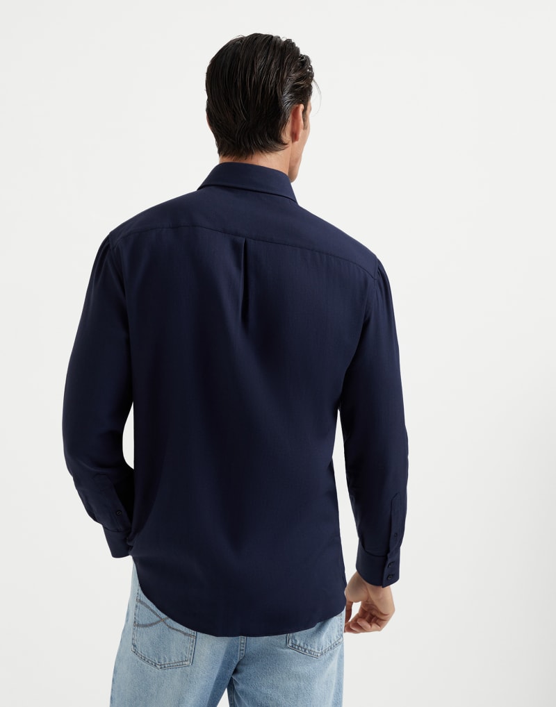 BRUNELLO CUCINELLI MEN'S BLUE COTTON WOOL BLEND SHIRT
