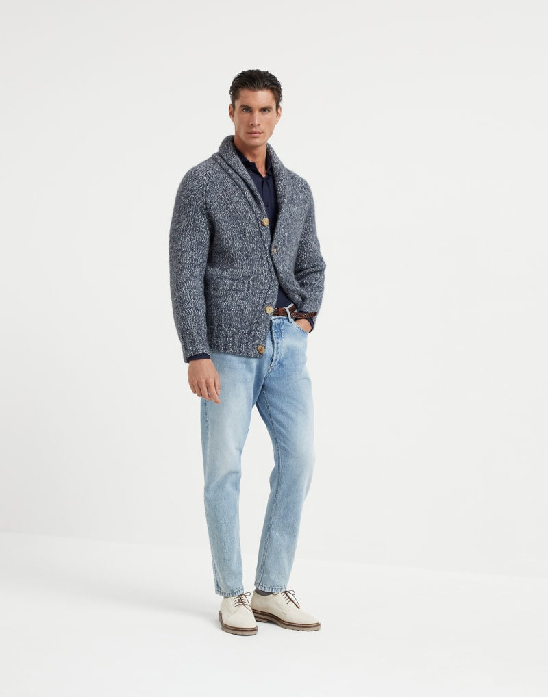 BRUNELLO CUCINELLI MEN'S BLUE COTTON WOOL BLEND SHIRT