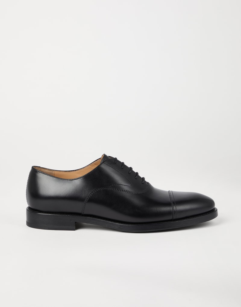 BRUNELLO CUCINELLI MEN'S BLACK LEATHER CAP TOE DRESS SHOES