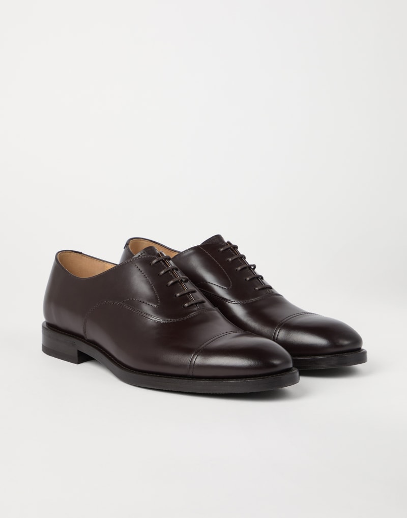 BRUNELLO CUCINELLI MEN'S DARK BROWN LEATHER CAP TOE SHOES