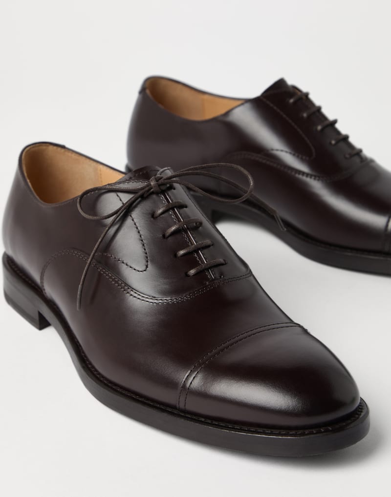 BRUNELLO CUCINELLI MEN'S DARK BROWN LEATHER CAP TOE SHOES