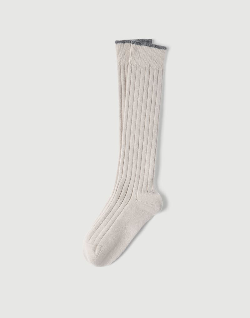 BRUNELLO CUCINELLI MEN'S SAND WOOL RIBBED SOCKS