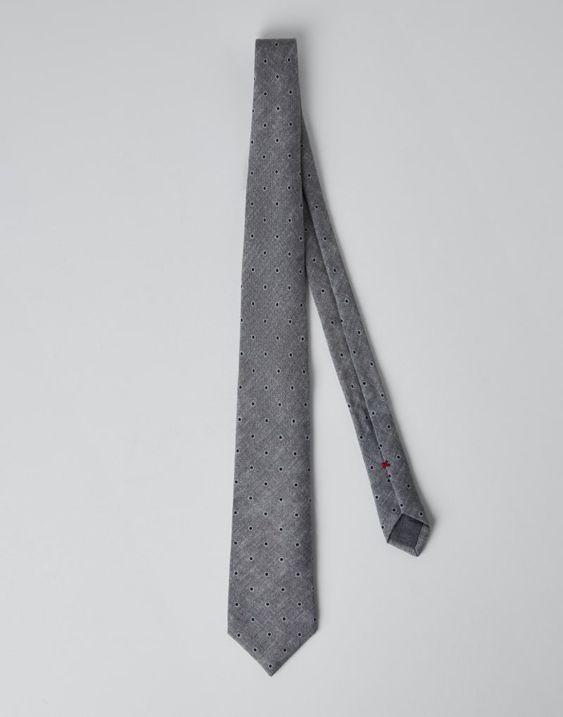 BRUNELLO CUCINELLI MEN'S GREY NAVY WOOL PATTERNED TIE