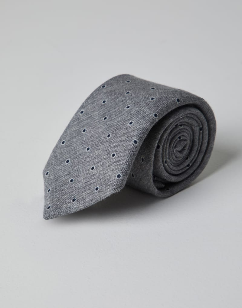 BRUNELLO CUCINELLI MEN'S GREY NAVY WOOL PATTERNED TIE
