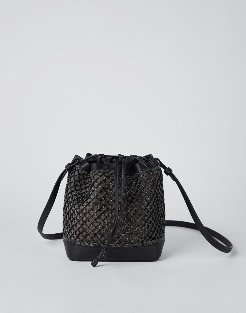 BRUNELLO CUCINELLI WOMEN'S BLACK LEATHER MESH BAG