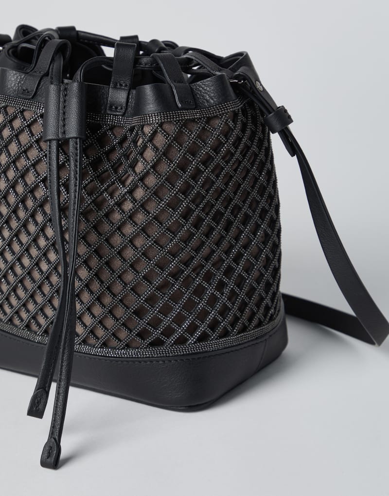 BRUNELLO CUCINELLI WOMEN'S BLACK LEATHER MESH BAG
