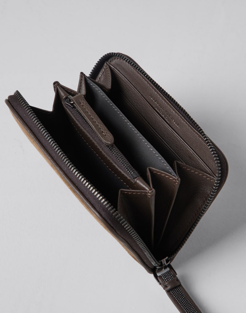 BRUNELLO CUCINELLI WOMEN'S BROWN SUEDE LEATHER ZIP WALLET