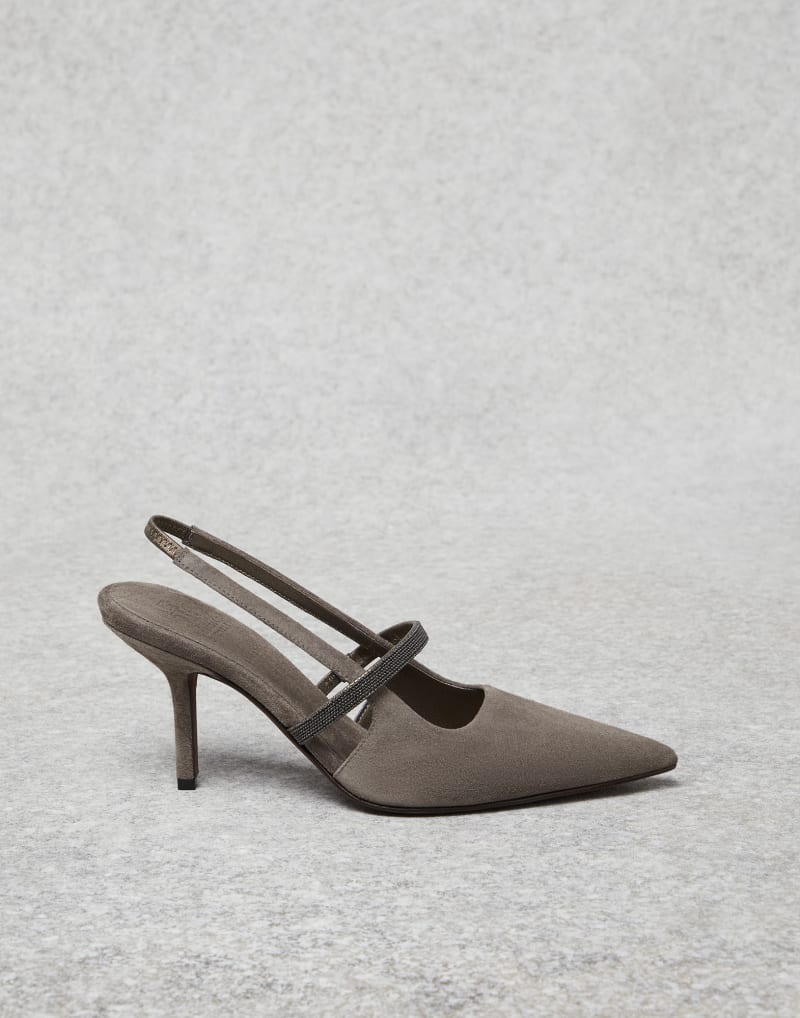 BRUNELLO CUCINELLI WOMEN'S WALNUT SUEDE POINTED TOE SLINGBACK SHOES