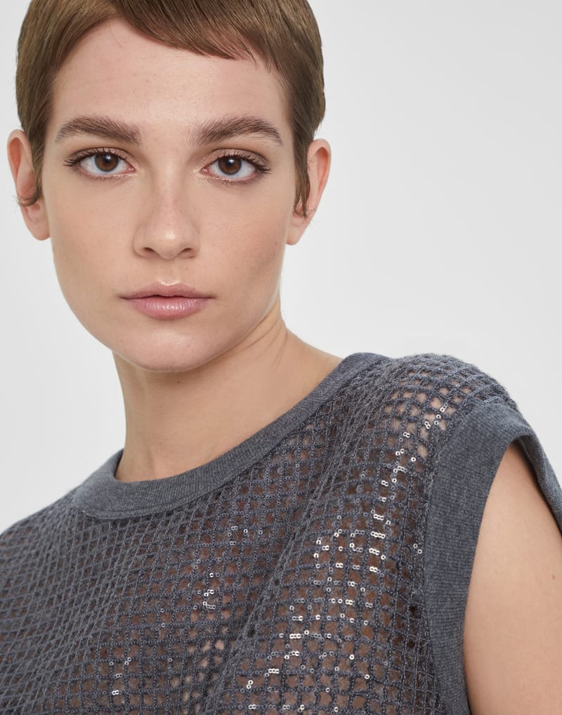BRUNELLO CUCINELLI WOMEN'S DARK GREY OPENWORK KNIT SWEATER