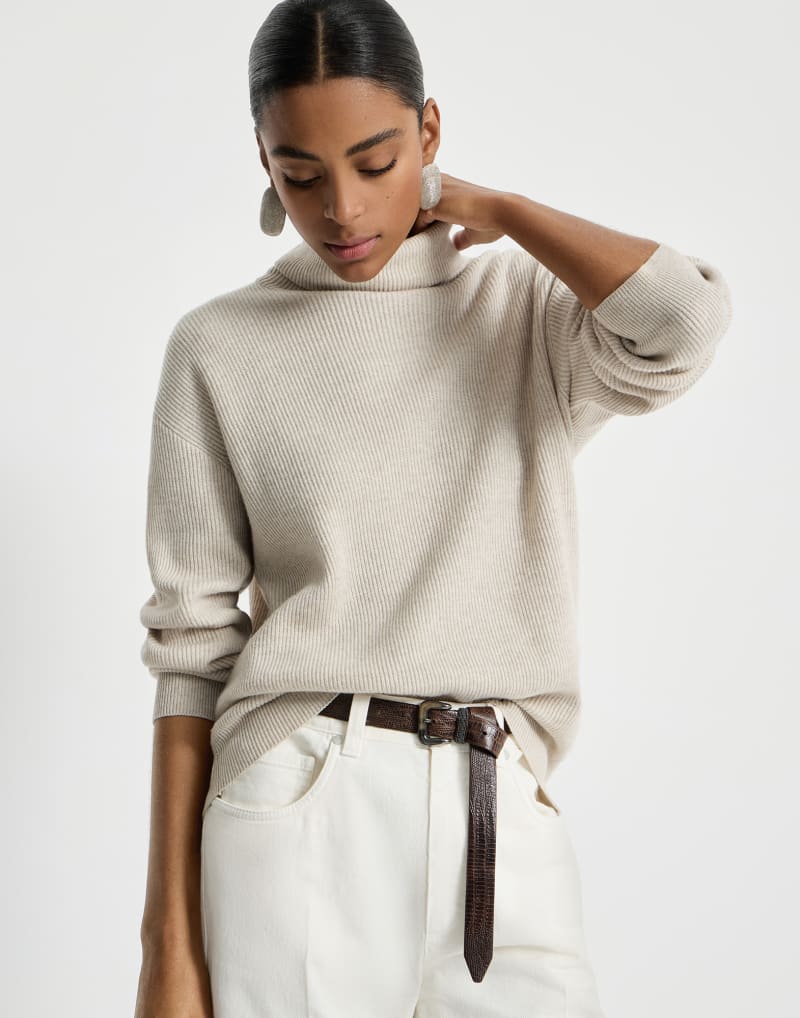 BRUNELLO CUCINELLI WOMEN'S OYSTER WOOL TURTLENECK SWEATER