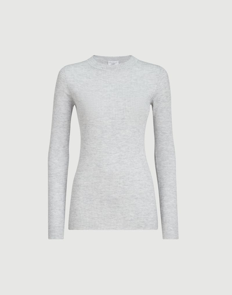 BRUNELLO CUCINELLI WOMEN'S PEBBLE WOOL SILK BLEND RIBBED SWEATER