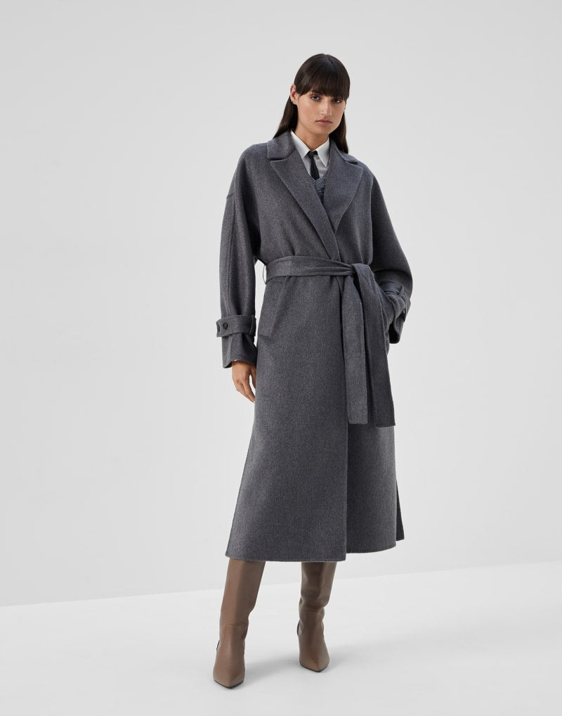 BRUNELLO CUCINELLI WOMEN'S LEAD WOOL BELTED LONG COAT