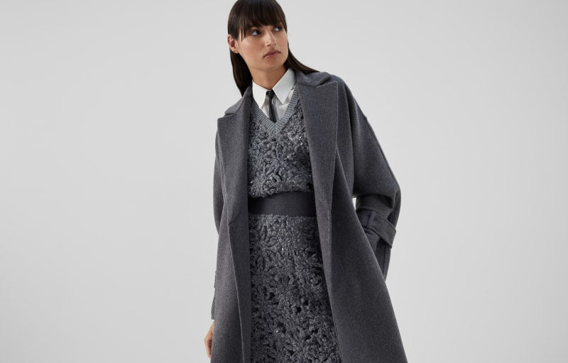 BRUNELLO CUCINELLI WOMEN'S LEAD WOOL BELTED LONG COAT