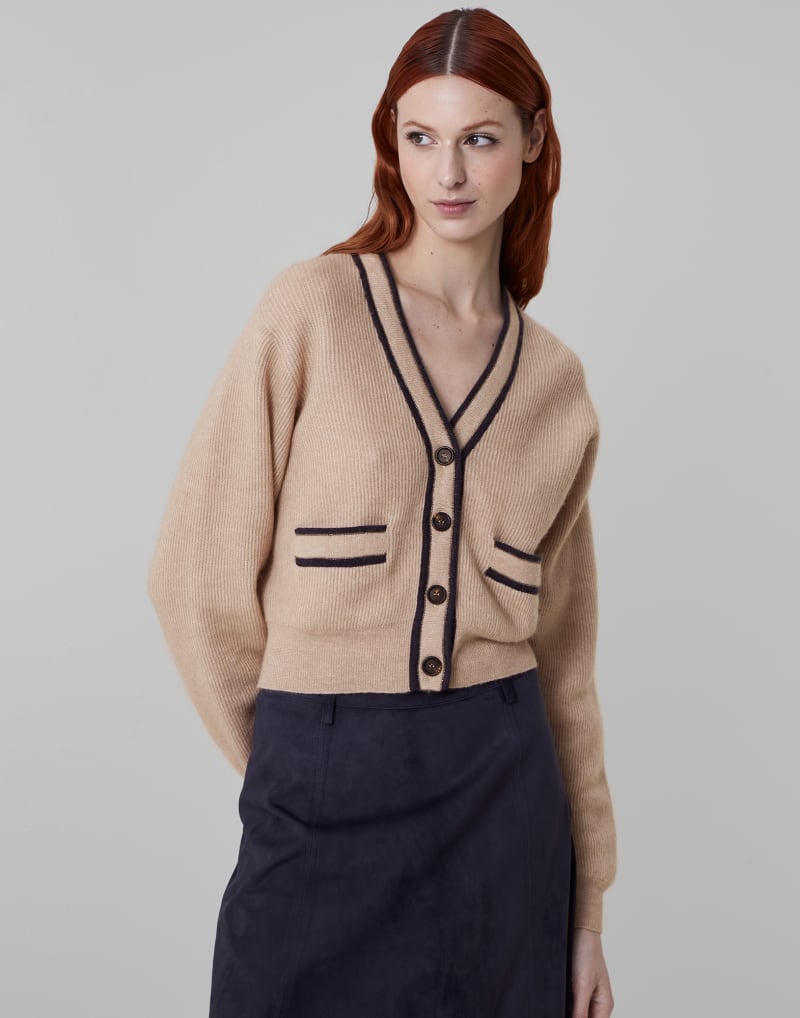 BRUNELLO CUCINELLI WOMEN'S LIGHT BEIGE WOOL BLEND BUTTON FRONT SWEATER