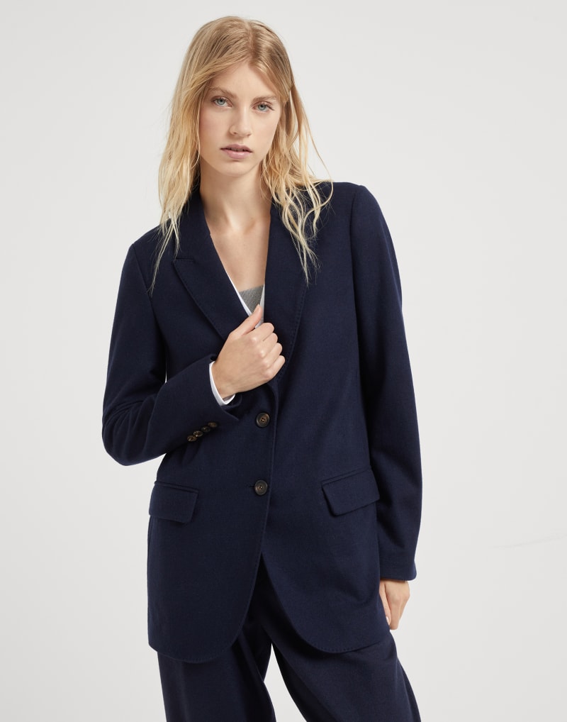 BRUNELLO CUCINELLI WOMEN'S NAVY WOOL TAILORED BLAZER