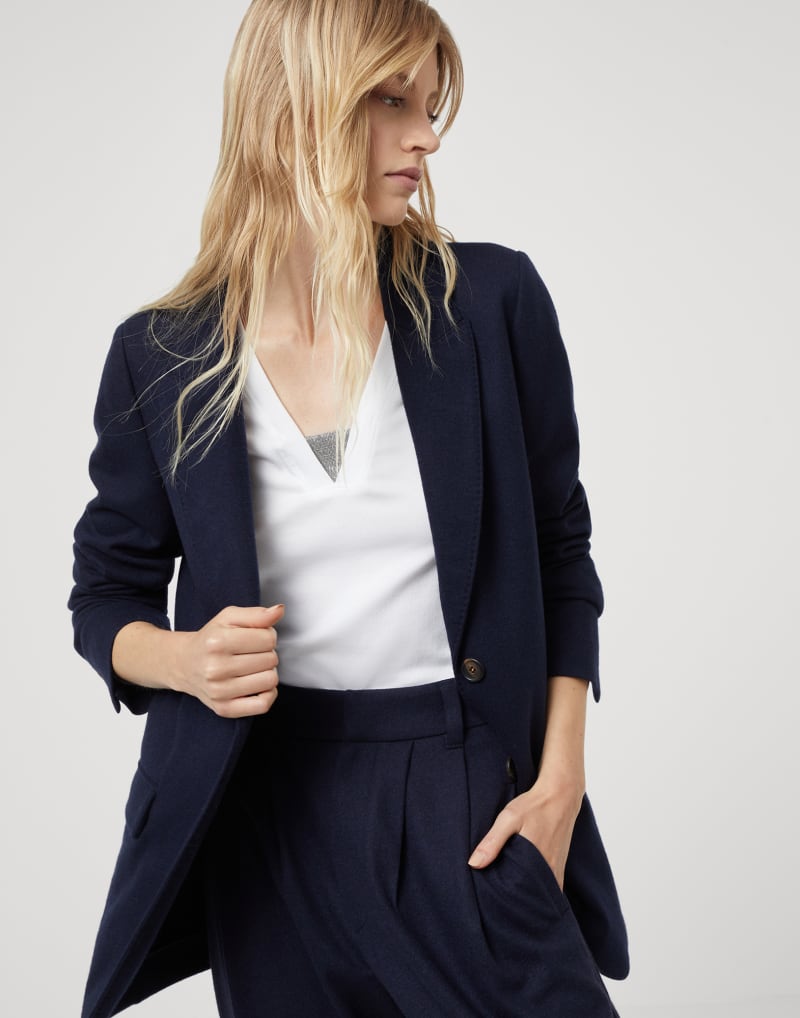 BRUNELLO CUCINELLI WOMEN'S NAVY WOOL TAILORED BLAZER