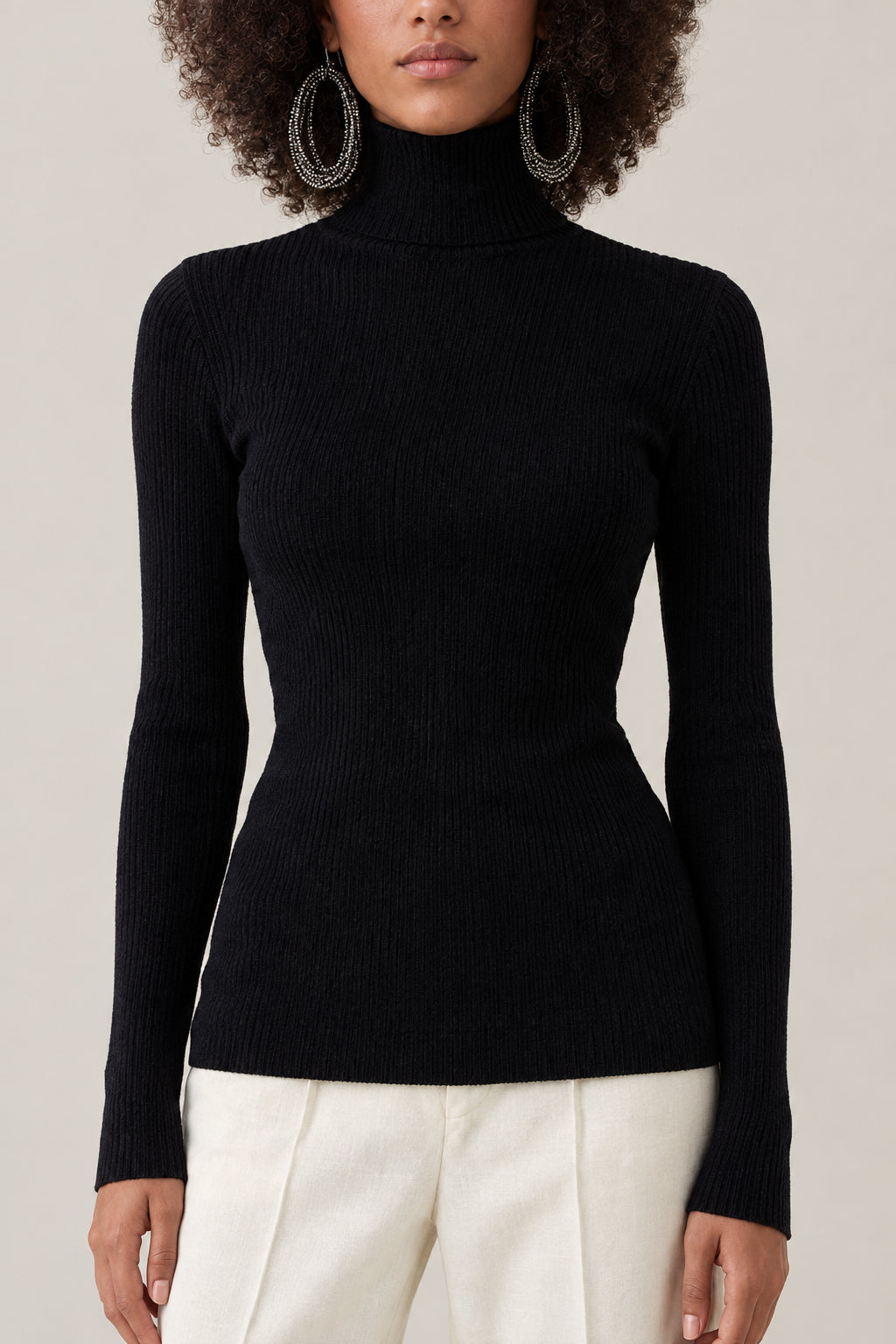BRUNELLO CUCINELLI WOMEN'S BLACK RIBBED WOOL TURTLENECK SWEATER