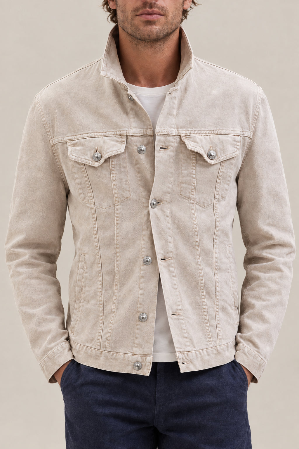 BRUNELLO CUCINELLI MEN'S BROWN COTTON DENIM JACKET