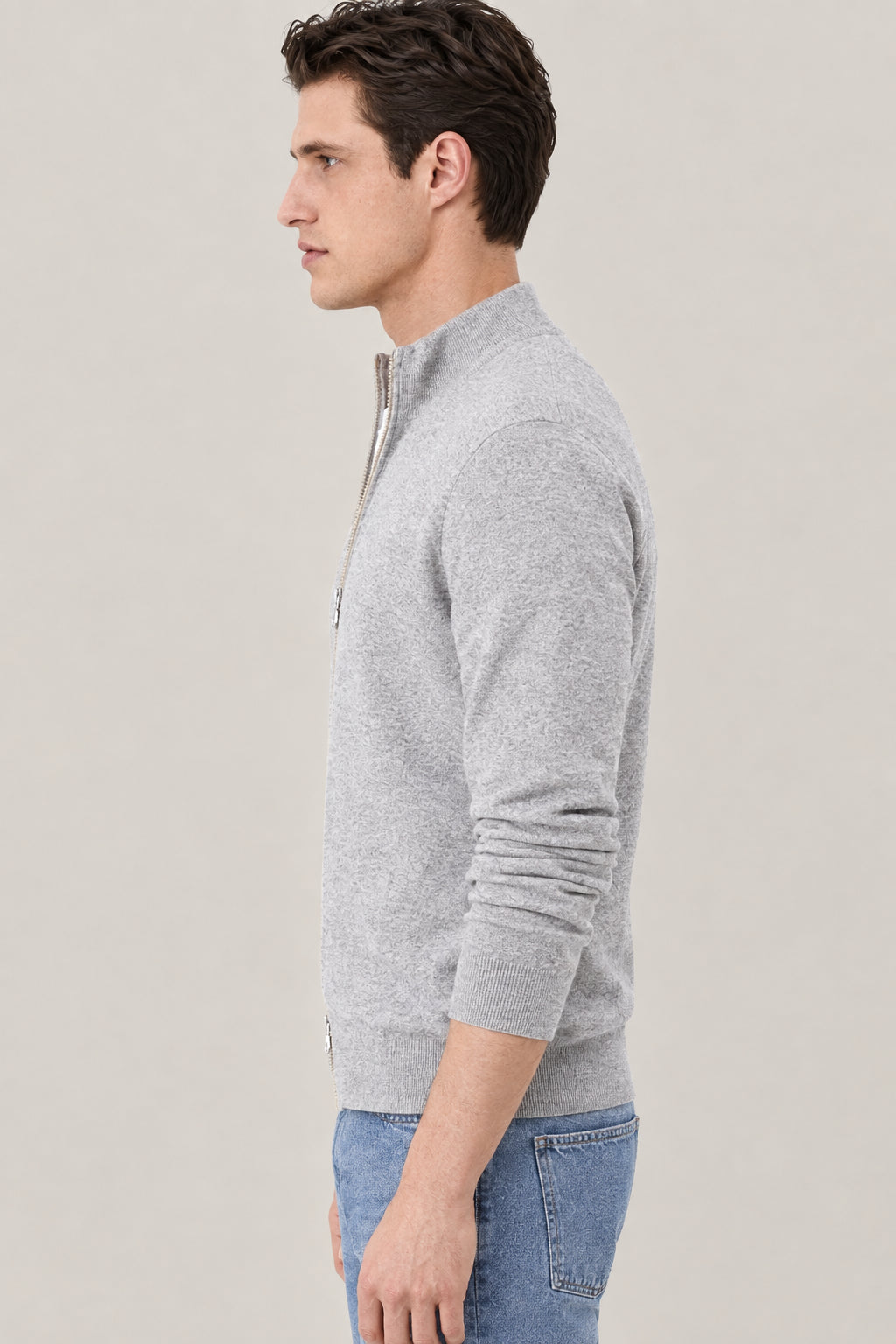 BRUNELLO CUCINELLI MEN'S PEBBLE WOOL ZIP FRONT SWEATER