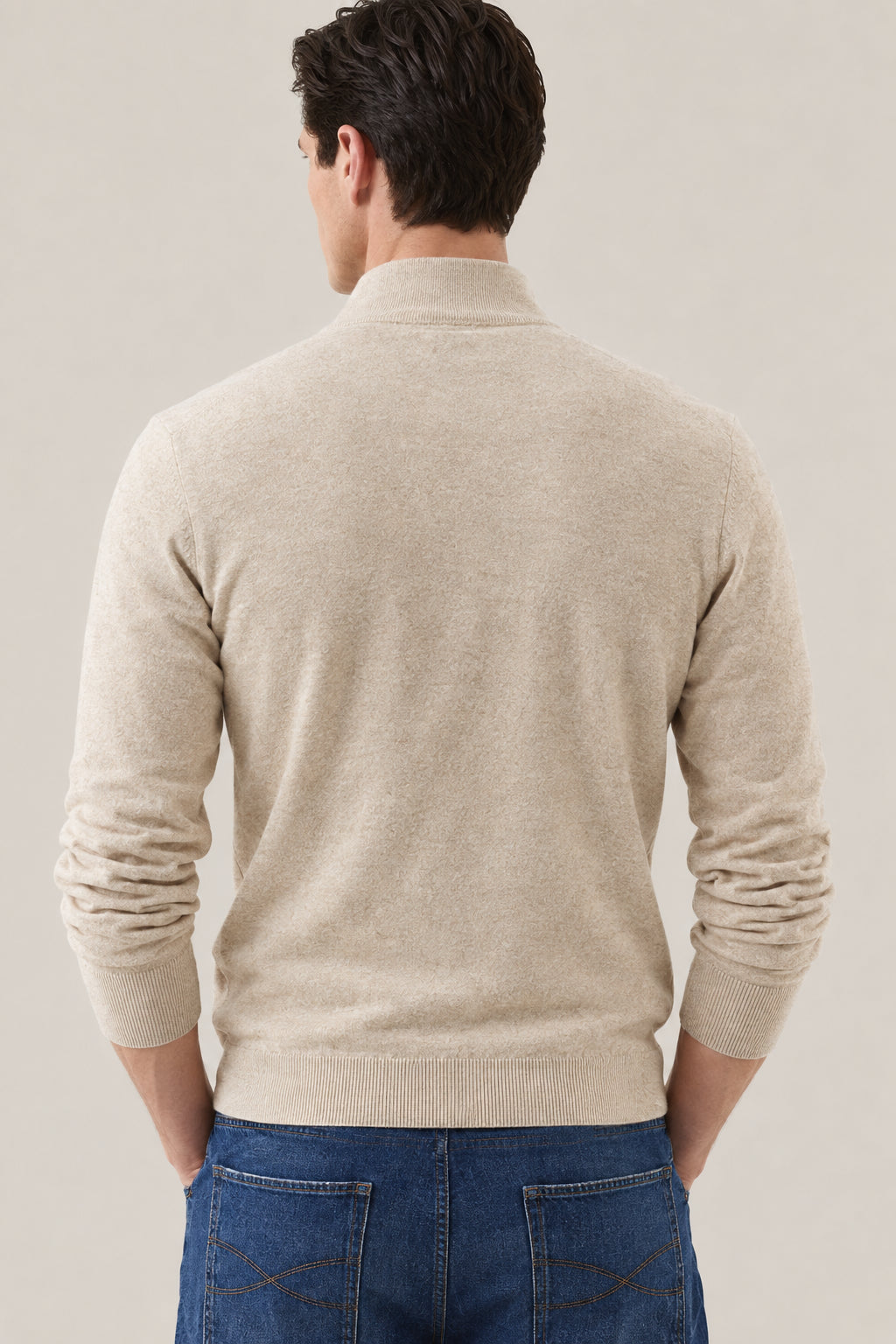 BRUNELLO CUCINELLI MEN'S SAND WOOL ZIP FRONT SWEATER