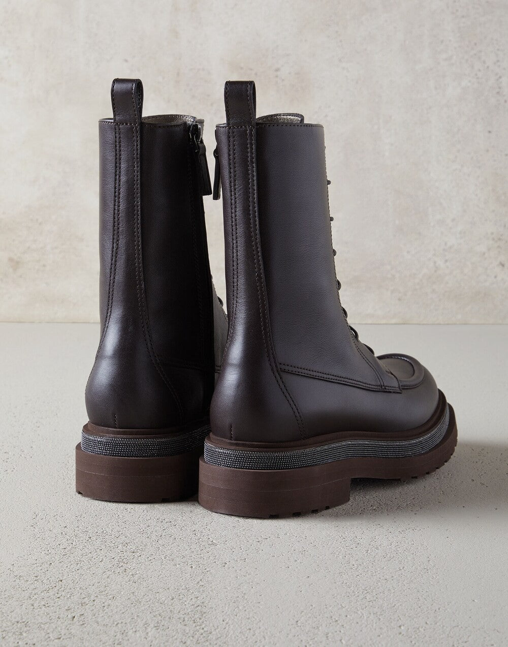 BRUNELLO CUCINELLI WOMEN'S BROWN LEATHER LACE UP BOOTS