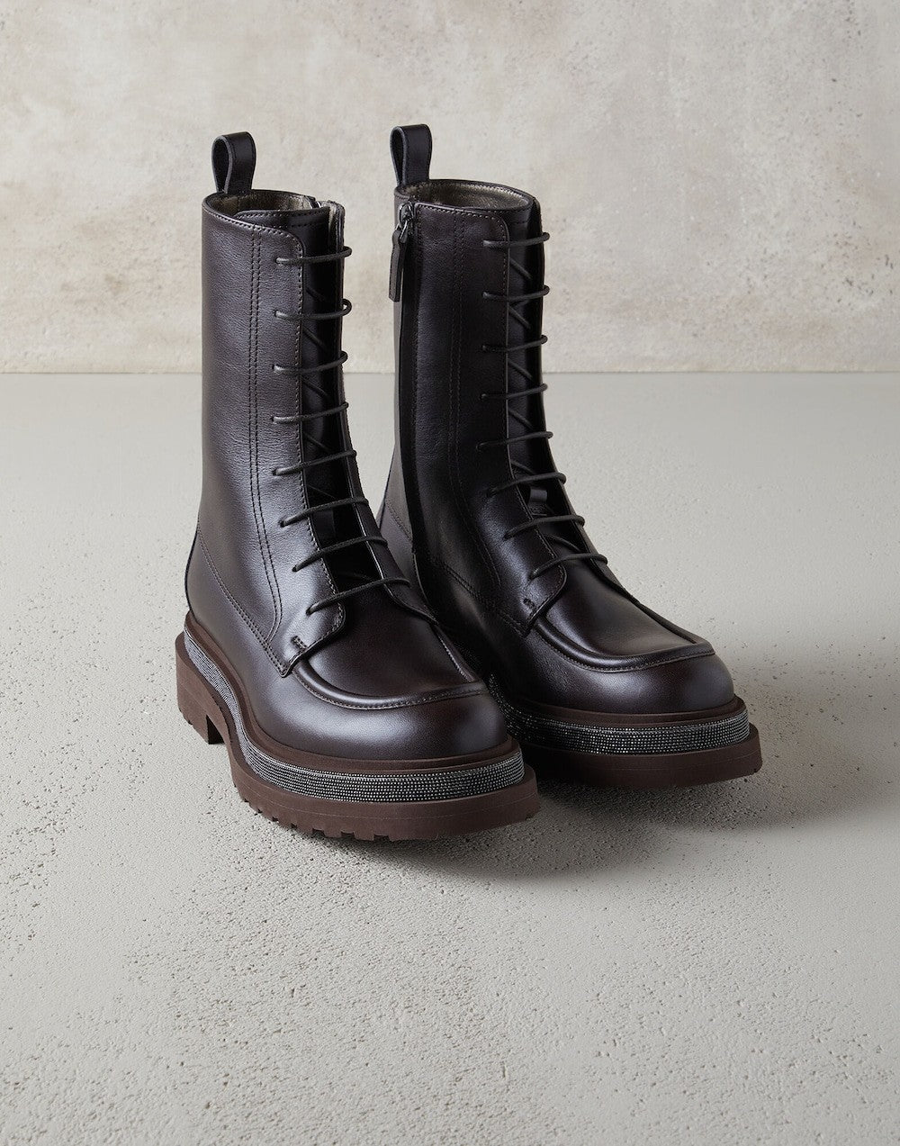 BRUNELLO CUCINELLI WOMEN'S BROWN LEATHER LACE UP BOOTS