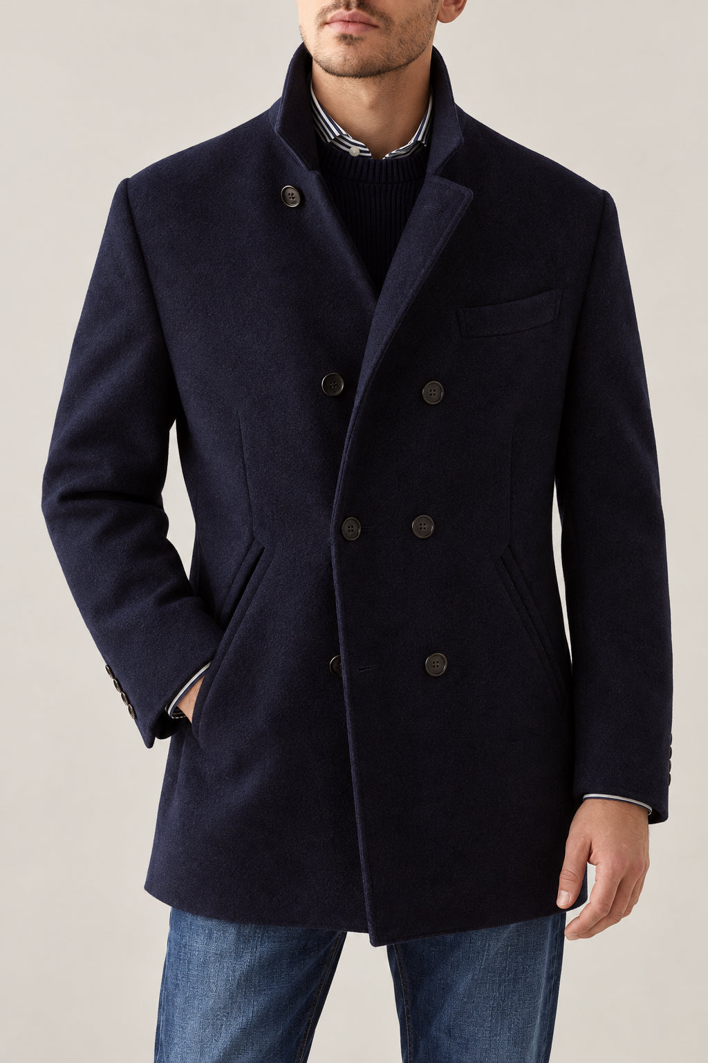 BRUNELLO CUCINELLI MEN'S COBALT WOOL DOUBLE BREASTED JACKET