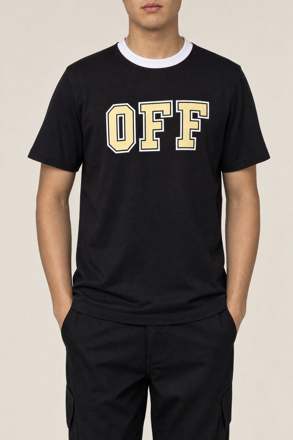 OFF-WHITE MEN'S BLACK COTTON SHORT SLEEVE SHIRT