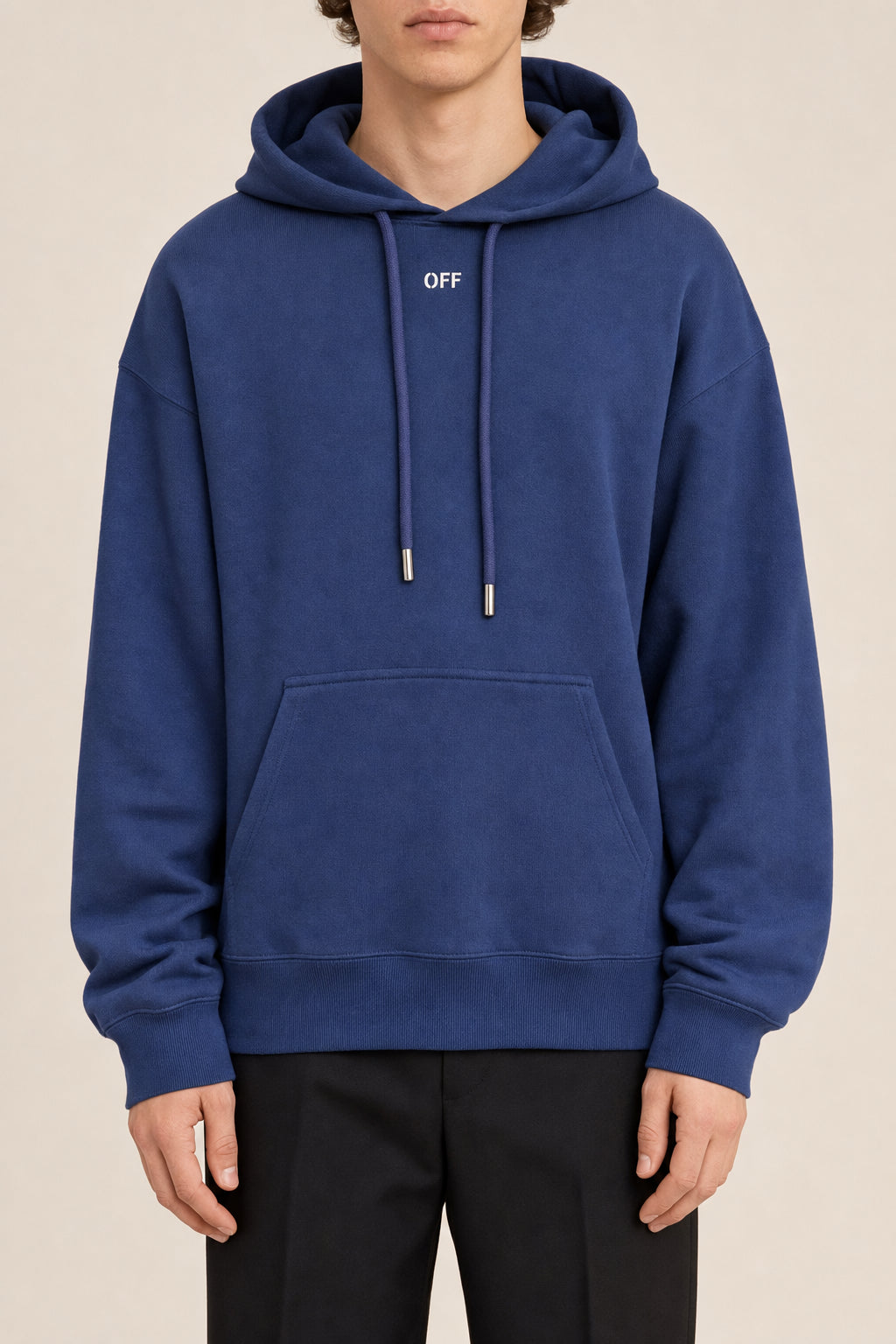 OFF-WHITE MEN'S DARK BLUE COTTON HOODIE