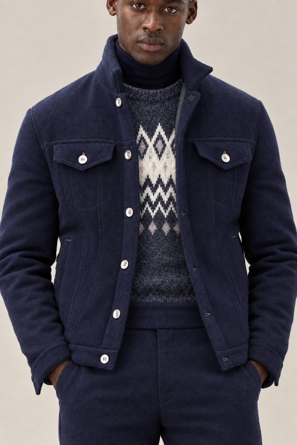 BRUNELLO CUCINELLI MEN'S COBALT BLUE WOOL JACKET