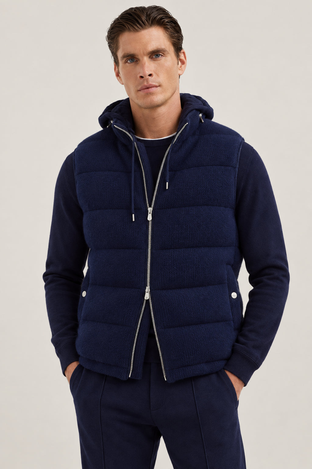BRUNELLO CUCINELLI MEN'S DARK BLUE WOOL JACKET