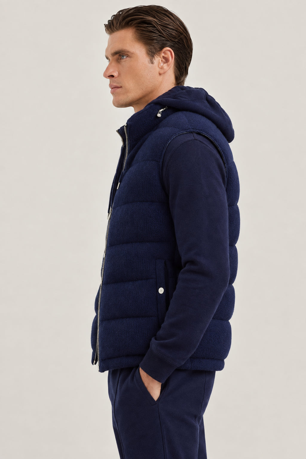 BRUNELLO CUCINELLI MEN'S DARK BLUE WOOL JACKET