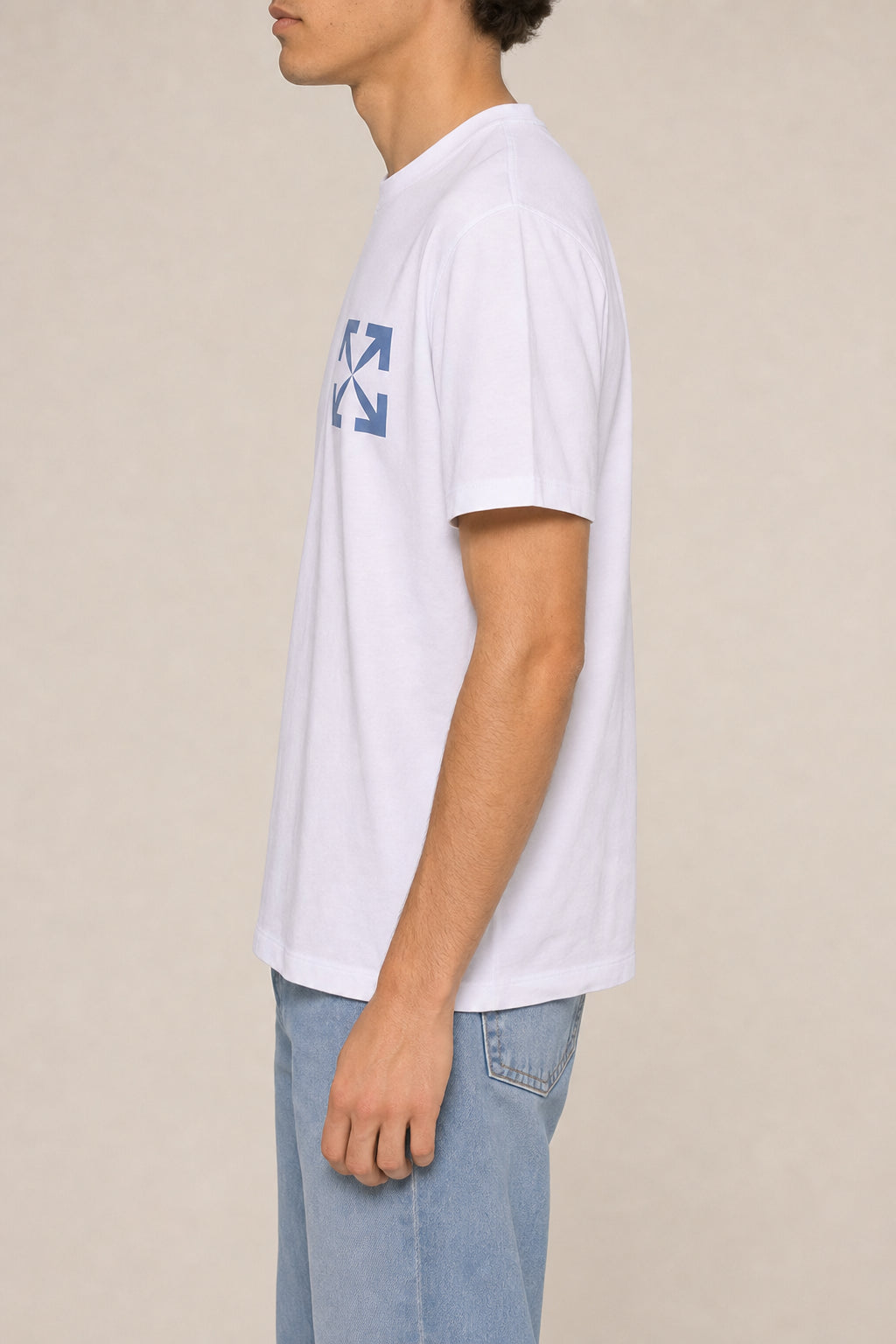 OFF-WHITE MEN'S WHITE COTTON GRAPHIC SHIRT
