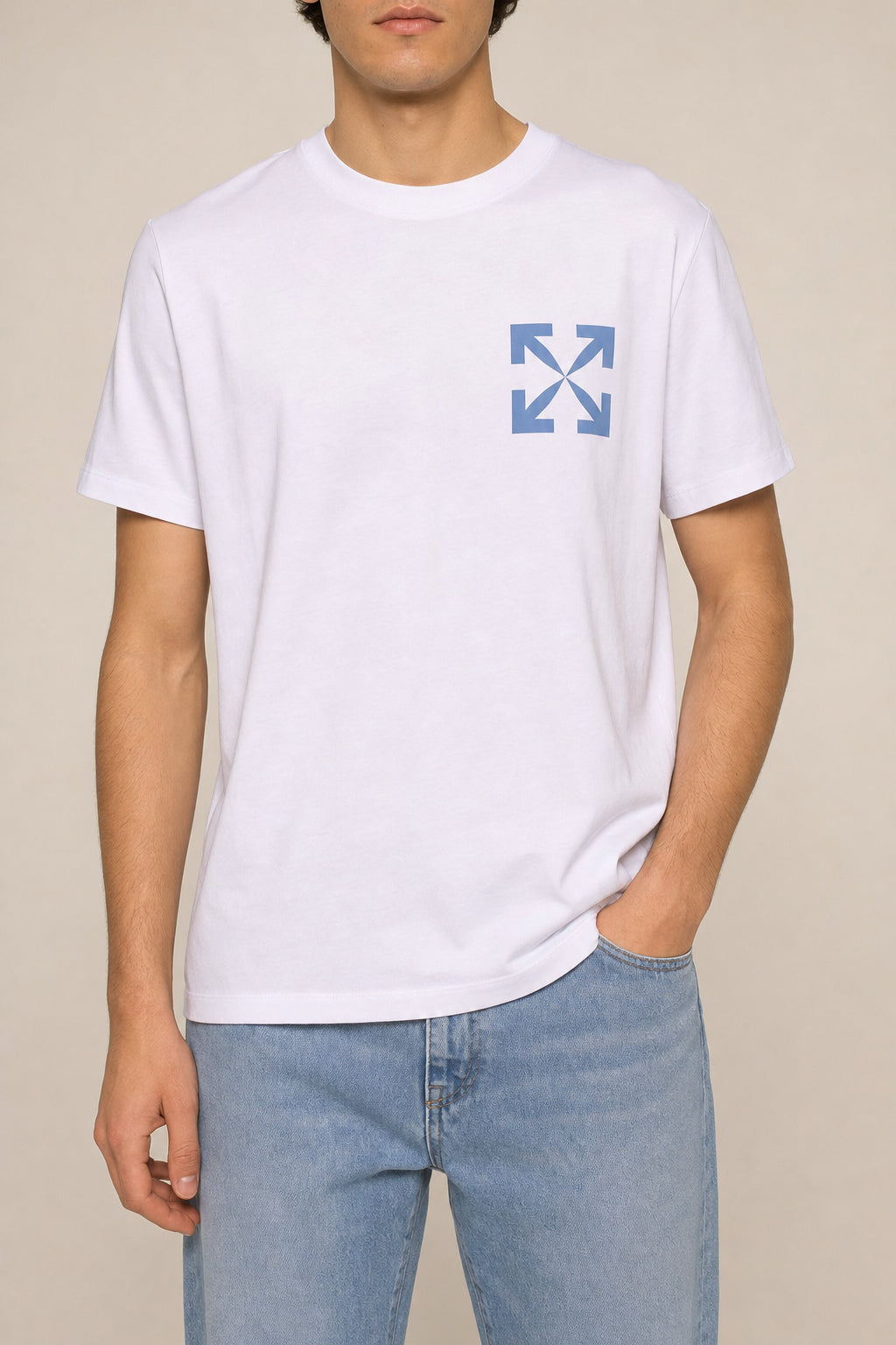 OFF-WHITE MEN'S WHITE COTTON GRAPHIC SHIRT