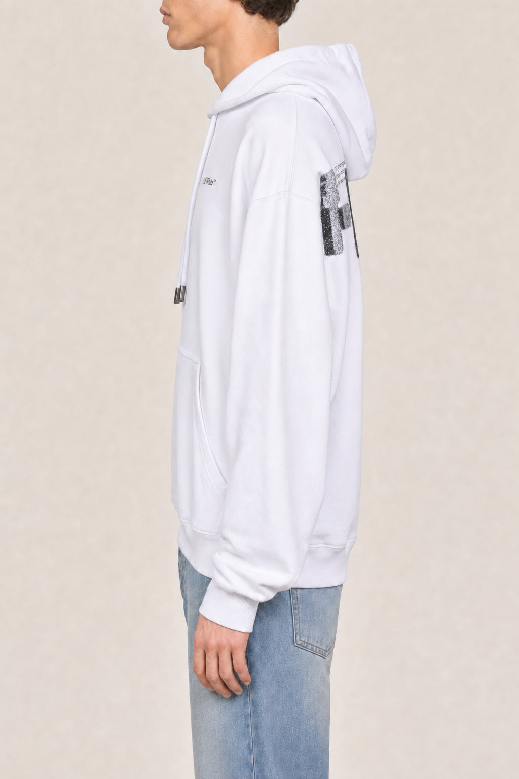 OFF-WHITE MEN'S WHITE COTTON HOODED SWEATER