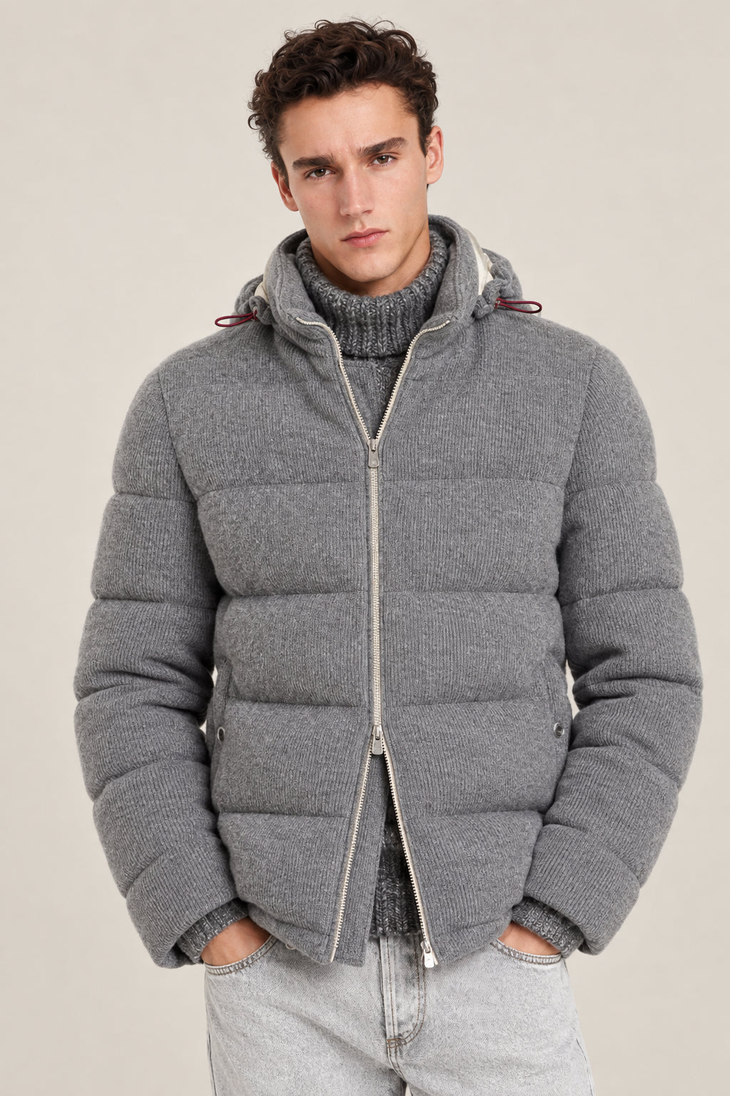 BRUNELLO CUCINELLI MEN'S DARK GREY WOOL JACKET