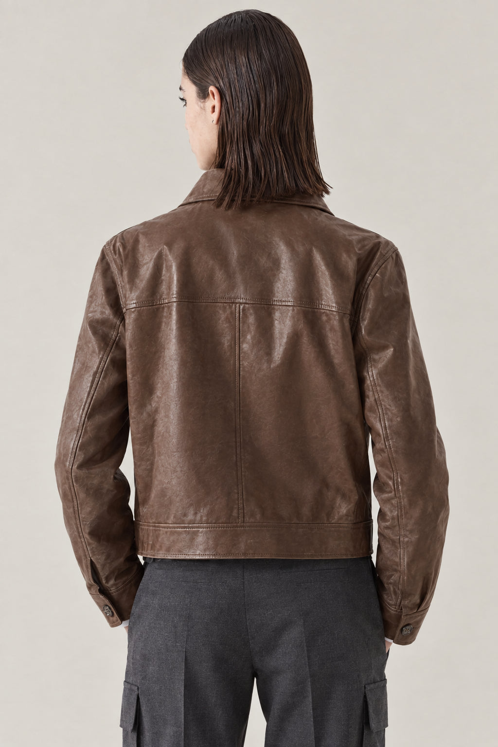 BRUNELLO CUCINELLI WOMEN'S NEW CIGAR LEATHER JACKET