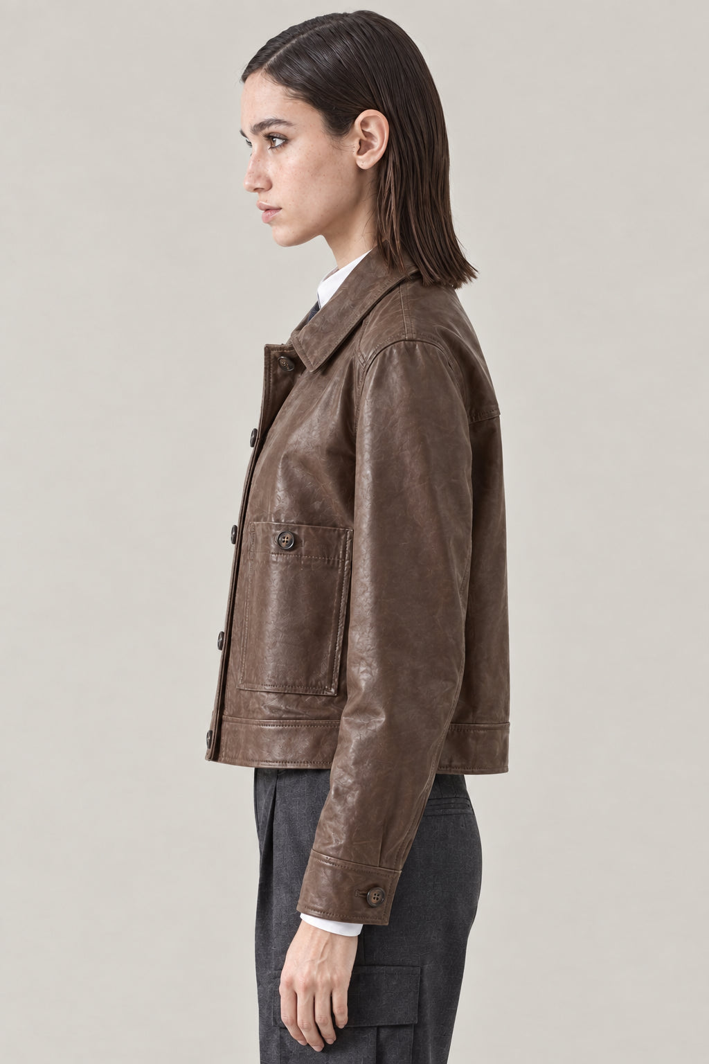 BRUNELLO CUCINELLI WOMEN'S NEW CIGAR LEATHER JACKET
