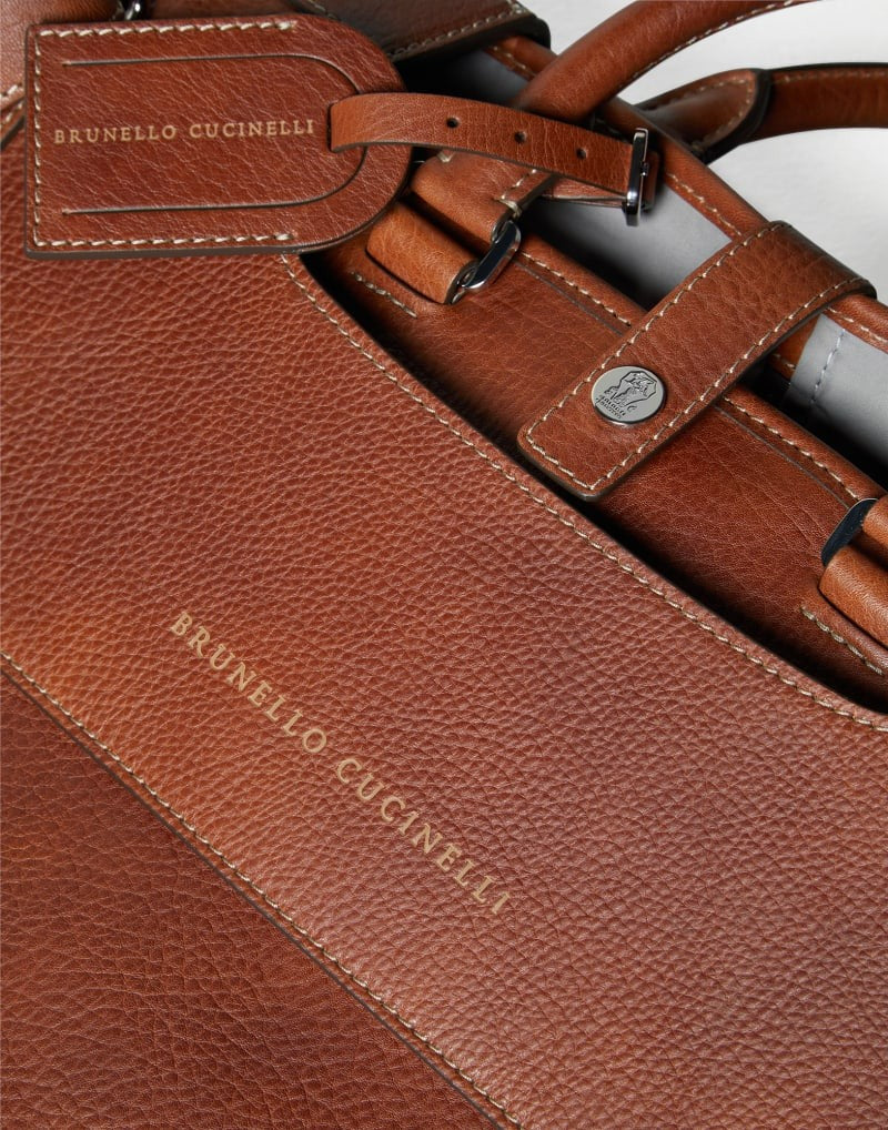 BRUNELLO CUCINELLI MEN'S COPPER LEATHER BRIEFCASE BAG