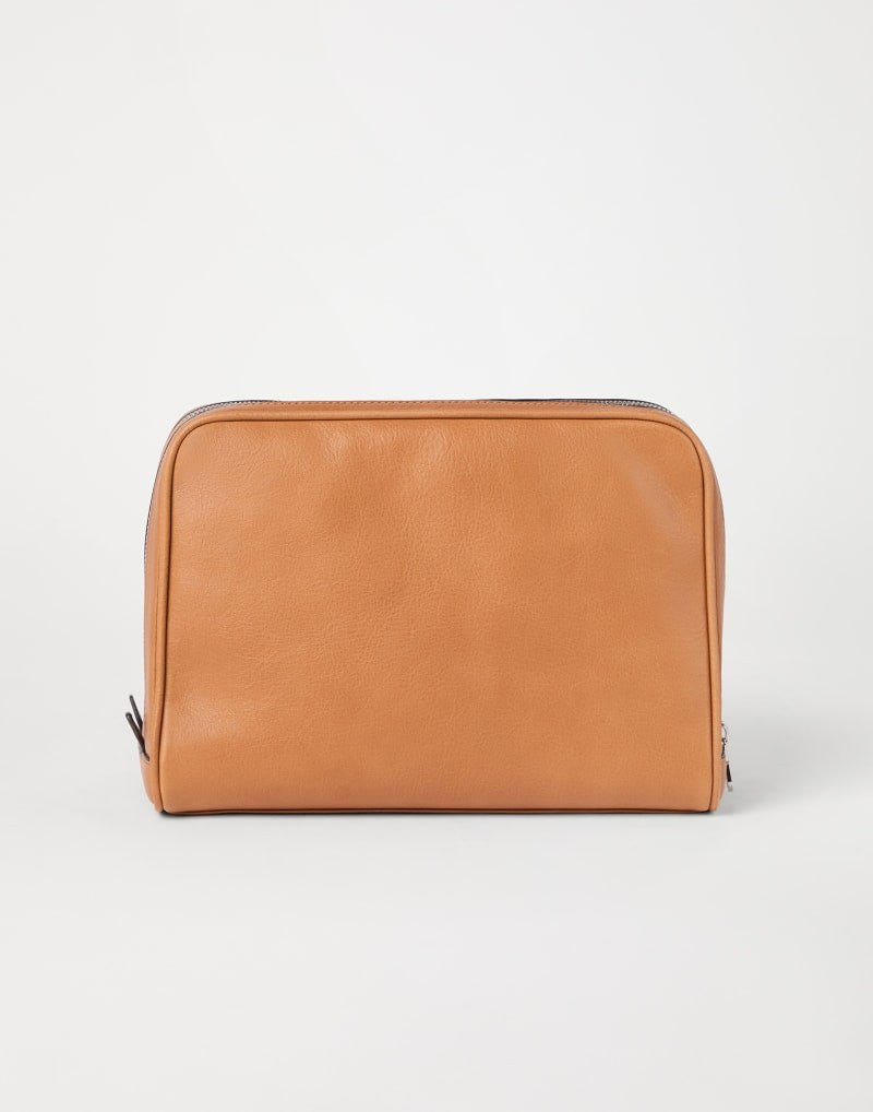 BRUNELLO CUCINELLI MEN'S COGNAC LEATHER ZIP BAG