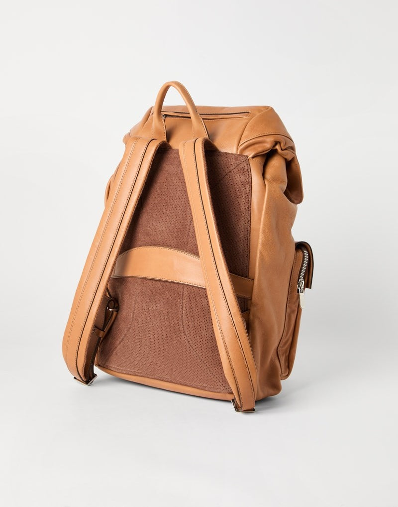 BRUNELLO CUCINELLI MEN'S NATURAL LEATHER FLAP BACKPACK
